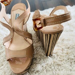 Prada Tan Strappy Wedge Sandals